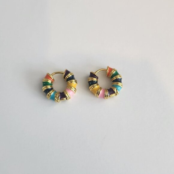 Minimalist Gold Jewelry Bundle & Save- Colorful Small Hoop Earrings. New - Picture 5 of 8
